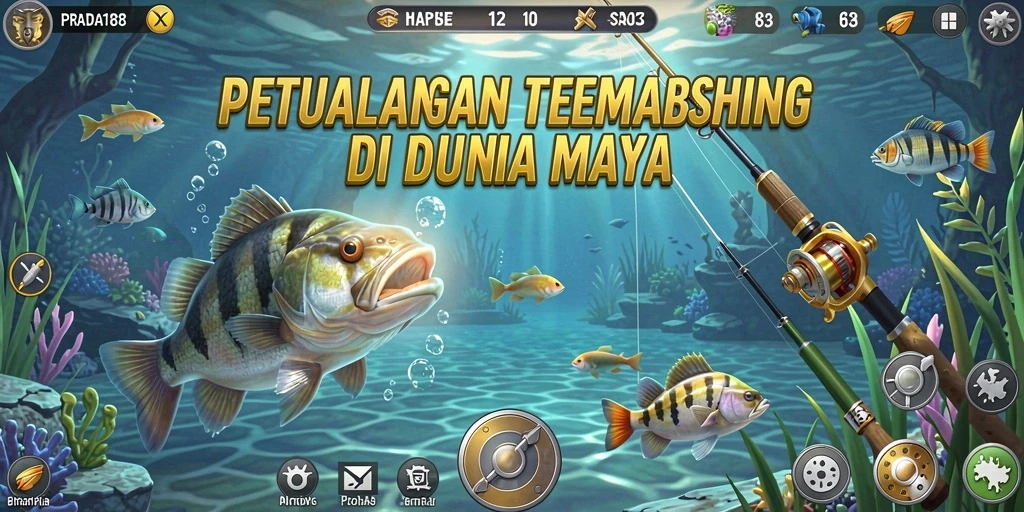 Screenshot gameplay PRADA188 yang menunjukkan momen menangkap ikan besar.