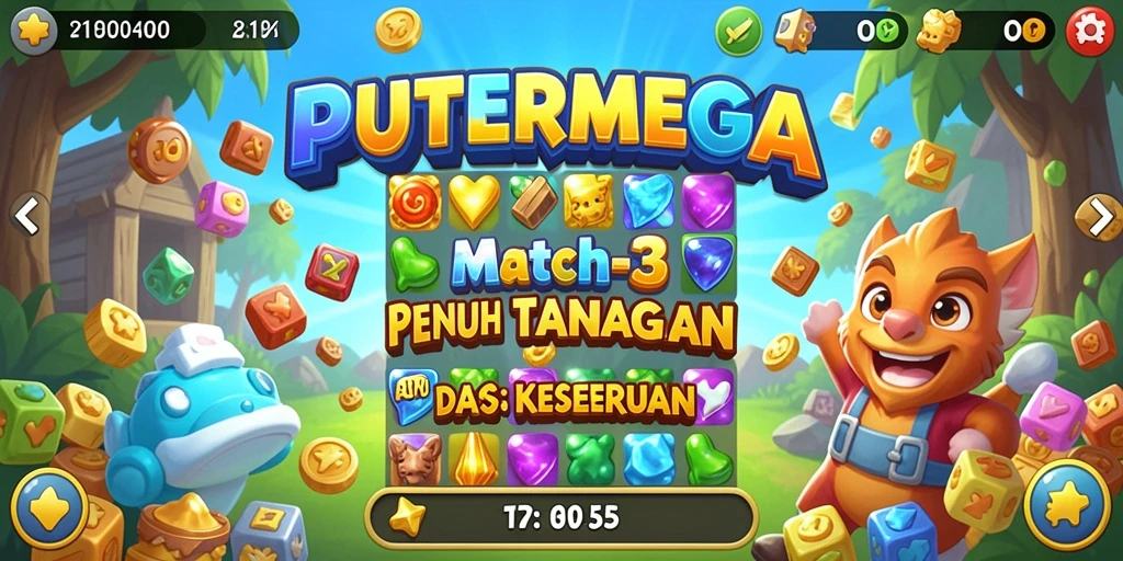Gameplay seru PUTERMEGA dengan batu permata berwarna-warni.
