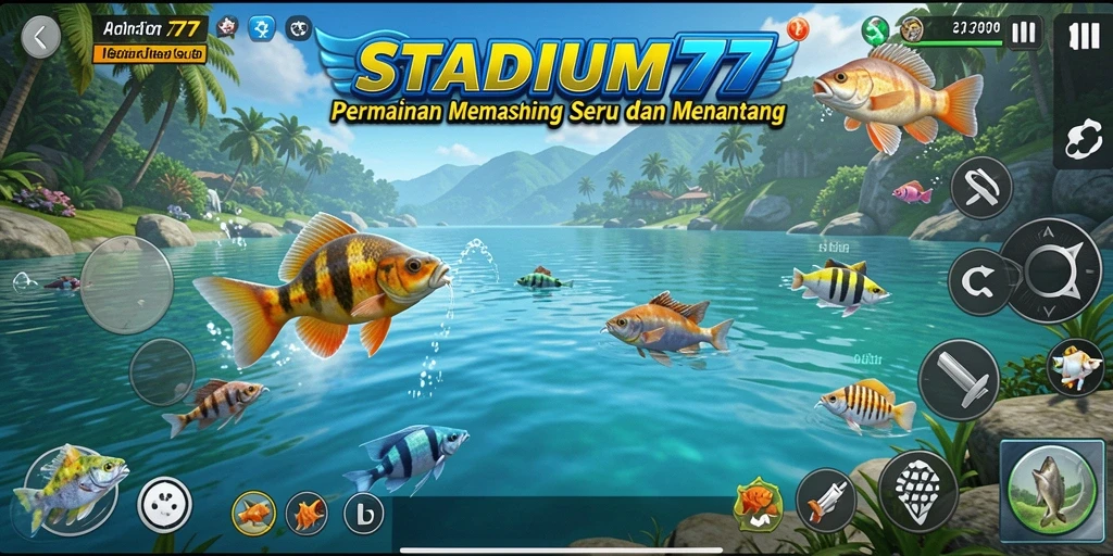 Screenshot STADIUM77 menampilkan aksi seru dalam permainan memancing.